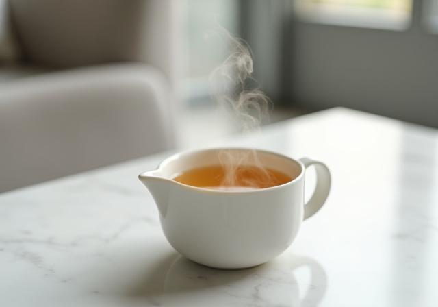 A minimalist tea set on a clean office desk