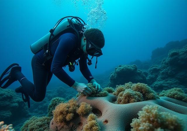 Coral reef restoration underwater